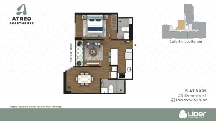 Plano del modelo BX09 del proyecto Atreo Apartments en Barranco