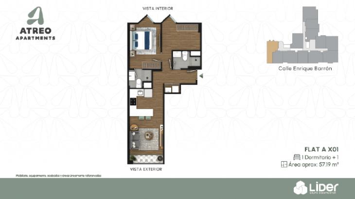 Plano del modelo AX01 del proyecto Atreo Apartments en Barranco