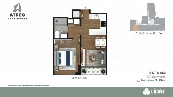 Plano del modelo AX02 del proyecto Atreo Apartments en Barranco