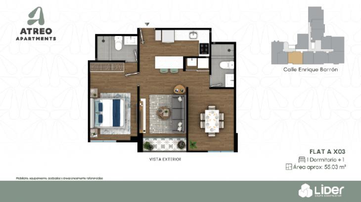 Plano del modelo AX03 del proyecto Atreo Apartments en Barranco