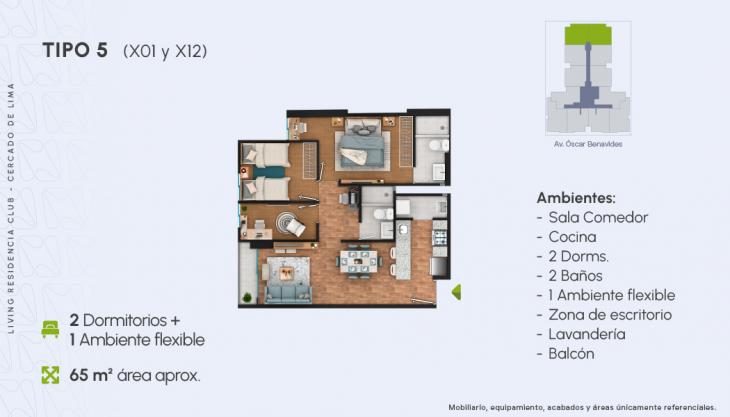 Plano del modelo X01 del proyecto Living Residencia Club en Cercado De Lima