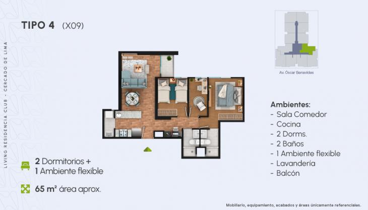Plano del modelo X09 del proyecto Living Residencia Club en Cercado De Lima
