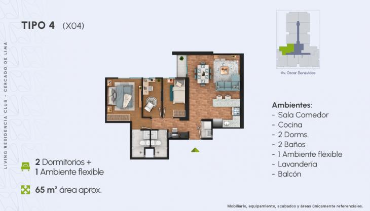 Plano del modelo X04 del proyecto Living Residencia Club en Cercado De Lima