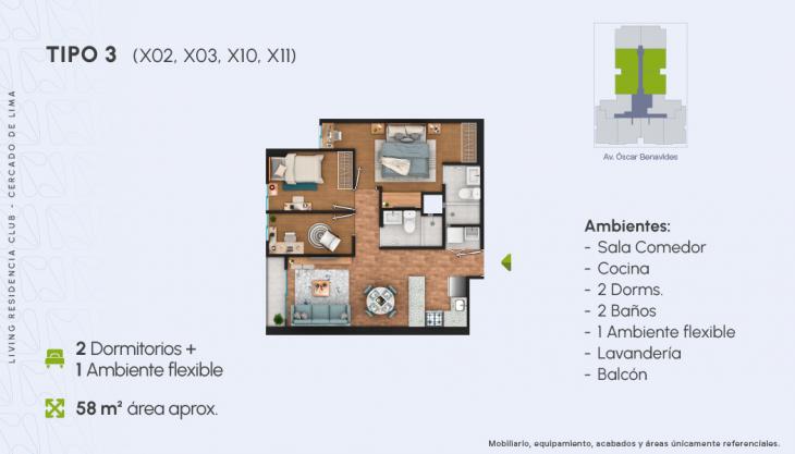 Plano del modelo X02 del proyecto Living Residencia Club en Cercado De Lima