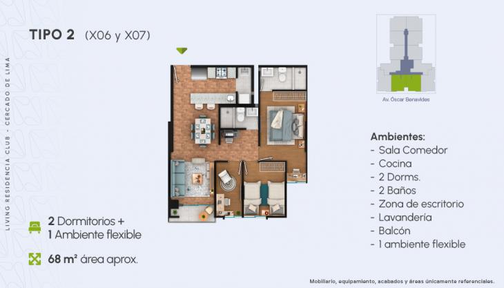 Plano del modelo X07 del proyecto Living Residencia Club en Cercado De Lima