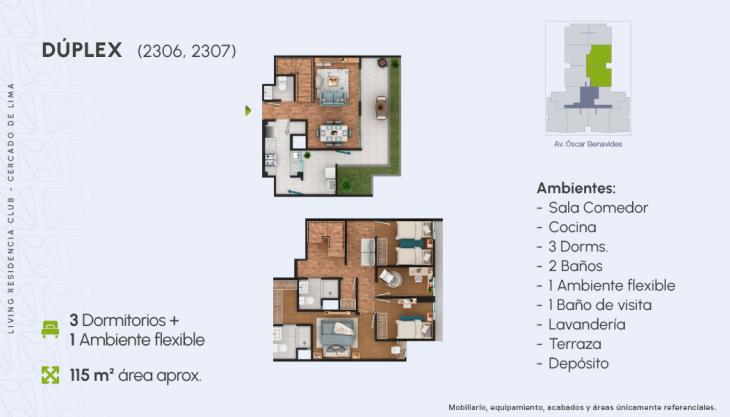Plano del modelo Dúplex 0607 del proyecto Living Residencia Club en Cercado De Lima