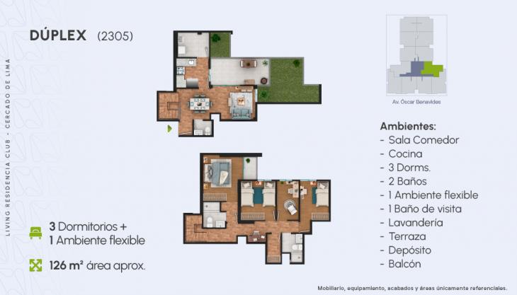 Plano del modelo Dúplex 05 del proyecto Living Residencia Club en Cercado De Lima