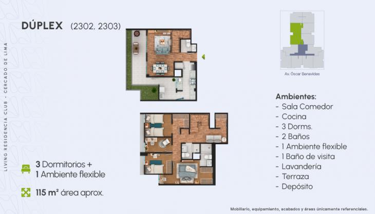Plano del modelo Dúplex 0203 del proyecto Living Residencia Club en Cercado De Lima
