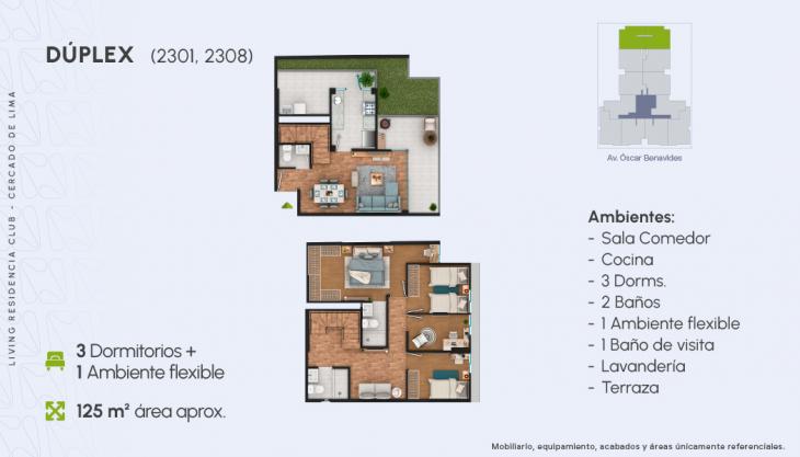 Plano del modelo Dúplex 0108 del proyecto Living Residencia Club en Cercado De Lima