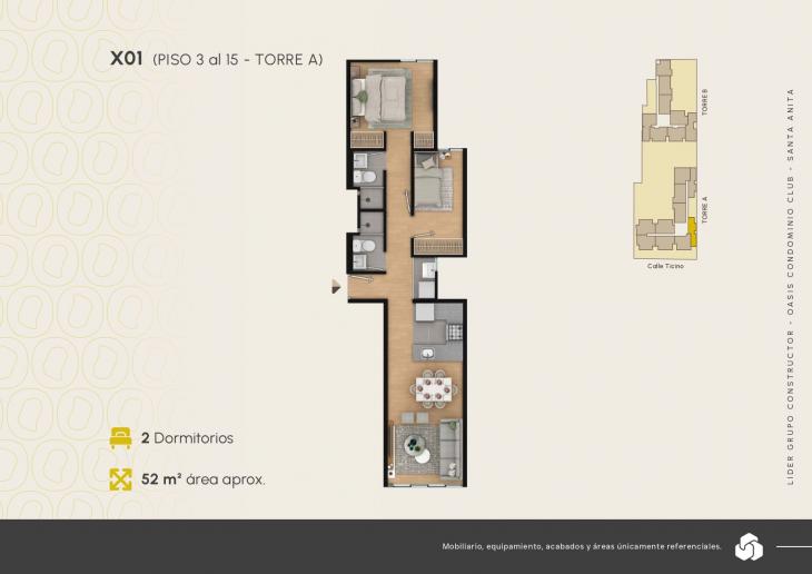 Plano del modelo X01 del proyecto Oasis Condominio Club en Santa Anita