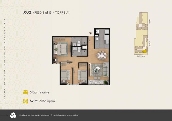 Plano del modelo X02 del proyecto Oasis Condominio Club en Santa Anita