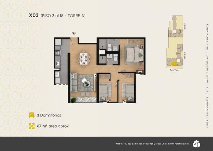 Plano del modelo X03 del proyecto Oasis Condominio Club en Santa Anita