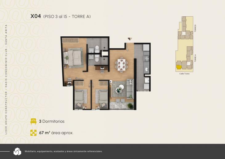 Plano del modelo X04 del proyecto Oasis Condominio Club en Santa Anita