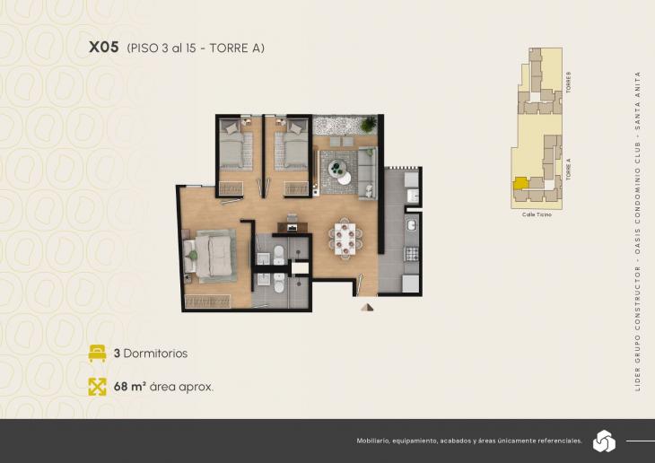 Plano del modelo X05 del proyecto Oasis Condominio Club en Santa Anita