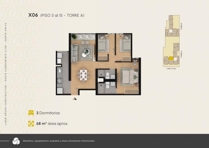 Plano del modelo X06 del proyecto Oasis Condominio Club en Santa Anita