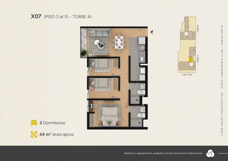 Plano del modelo X07 del proyecto Oasis Condominio Club en Santa Anita