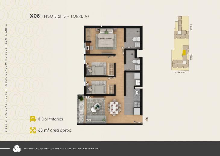 Plano del modelo X08 del proyecto Oasis Condominio Club en Santa Anita