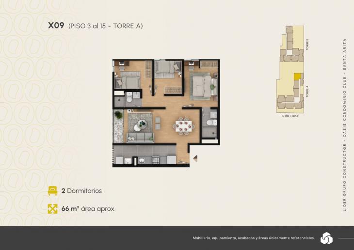 Plano del modelo X09 del proyecto Oasis Condominio Club en Santa Anita