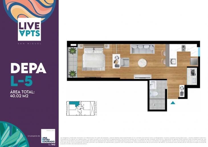 Plano del modelo L-5 del proyecto Live Apts en San Miguel