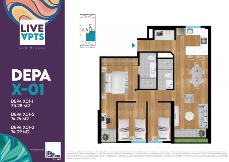 Plano del modelo X01-2 del proyecto Live Apts en San Miguel