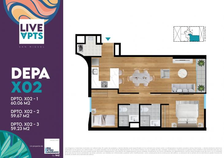 Plano del modelo X02-3 del proyecto Live Apts en San Miguel