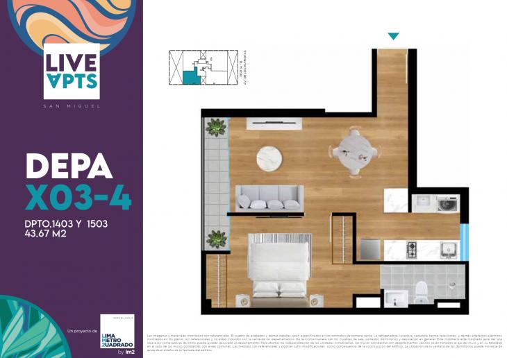 Plano del modelo X03-4 del proyecto Live Apts en San Miguel