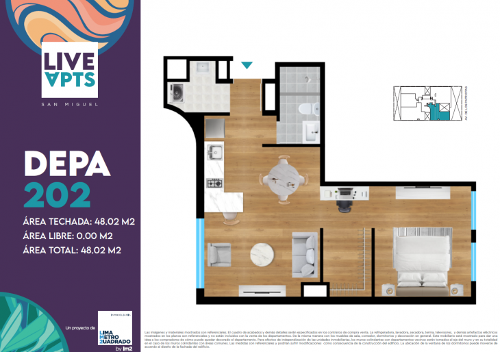 Plano del modelo Tipo 202 del proyecto Live Apts en San Miguel