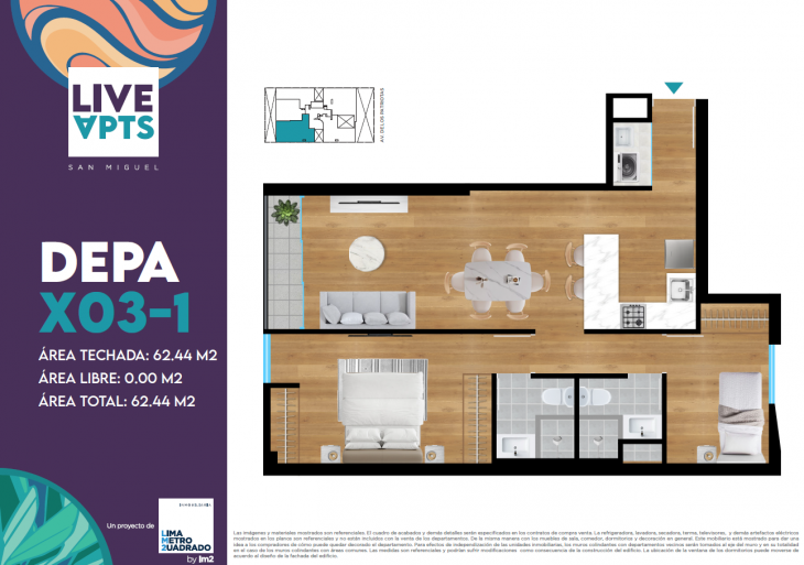 Plano del modelo Tipo X03-1 del proyecto Live Apts en San Miguel