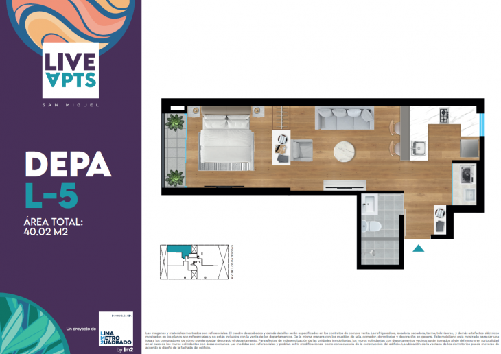 Plano del modelo Tipo L-5 del proyecto Live Apts en San Miguel