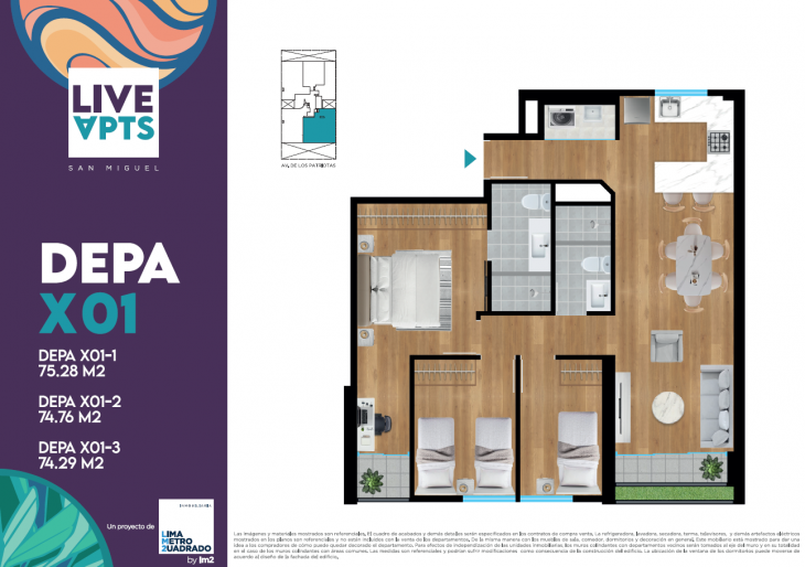 Plano del modelo Tipo X01-1 del proyecto Live Apts en San Miguel