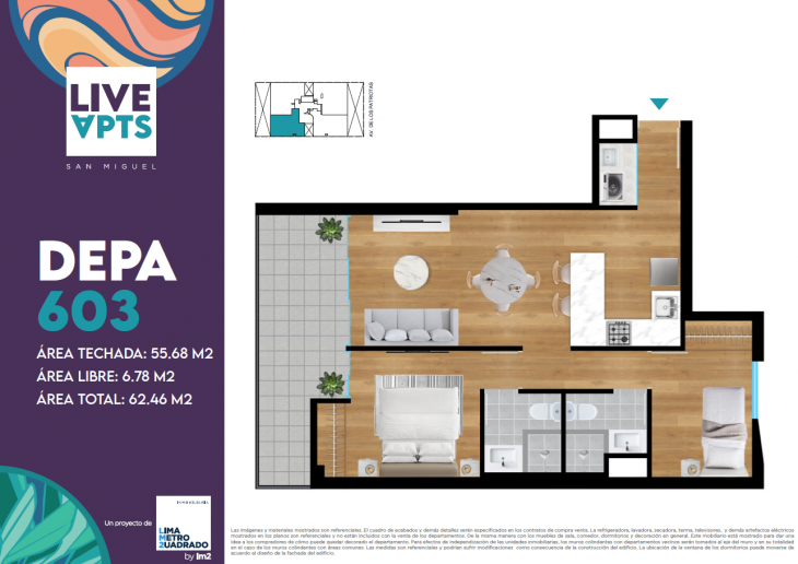 Plano del modelo Tipo 603 del proyecto Live Apts en San Miguel