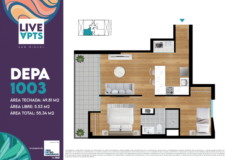 Plano del modelo Tipo 1003 del proyecto Live Apts en San Miguel