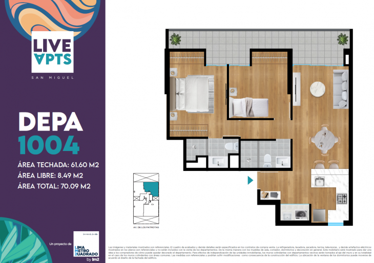 Plano del modelo Tipo 1004 del proyecto Live Apts en San Miguel
