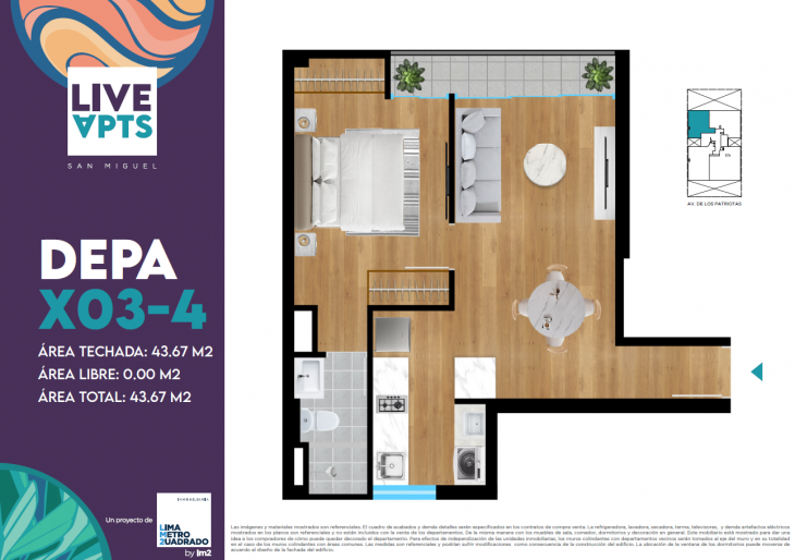 Plano del modelo Tipo X03-4 del proyecto Live Apts en San Miguel