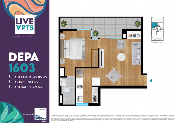 Plano del modelo Tipo 1603 del proyecto Live Apts en San Miguel