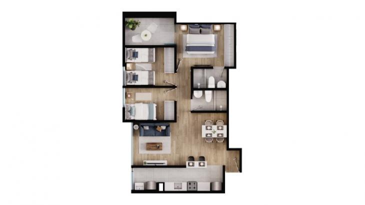 Plano del modelo 3D del proyecto Gran Jardín Ticino 2 - Etapa 2 en Santa Anita
