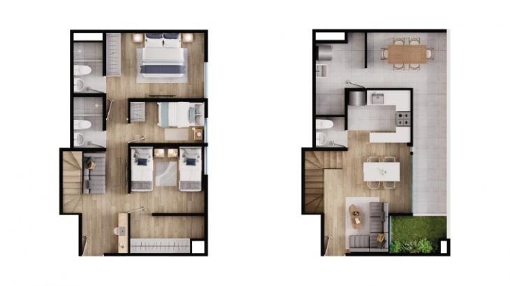 Plano del modelo 3D DUPLEX del proyecto Gran Jardín Ticino 2 - Etapa 2 en Santa Anita