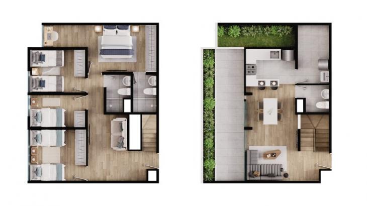 Plano del modelo 4D DUPLEX del proyecto Gran Jardín Ticino 2 - Etapa 2 en Santa Anita