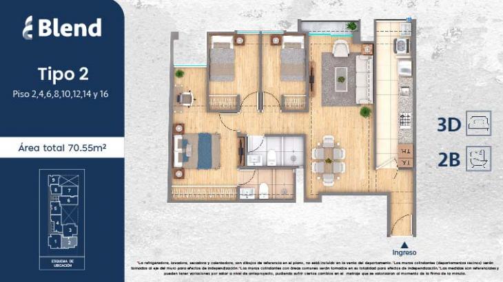 Plano del modelo 2 del proyecto EDIFICIO BLEND en Jesus Maria