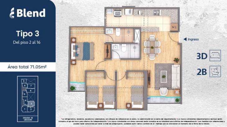 Plano del modelo 3 del proyecto EDIFICIO BLEND en Jesus Maria