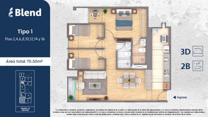 Plano del modelo 1 del proyecto EDIFICIO BLEND en Jesus Maria