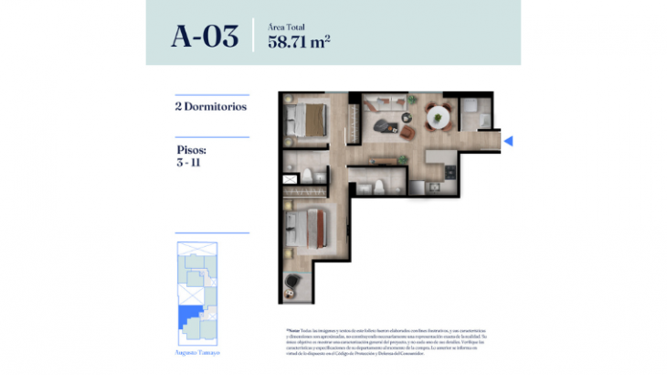 Plano del modelo Tipo A-03 del proyecto INDIGO en Barranco
