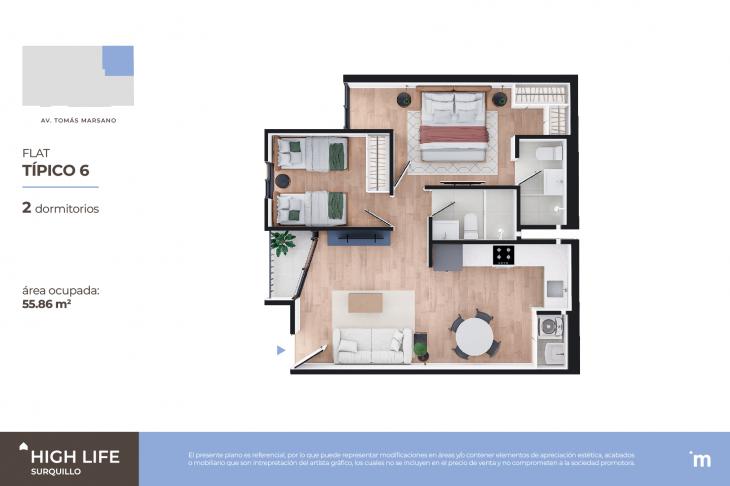 Plano del modelo Flat Típico 6 del proyecto High Life en Surquillo
