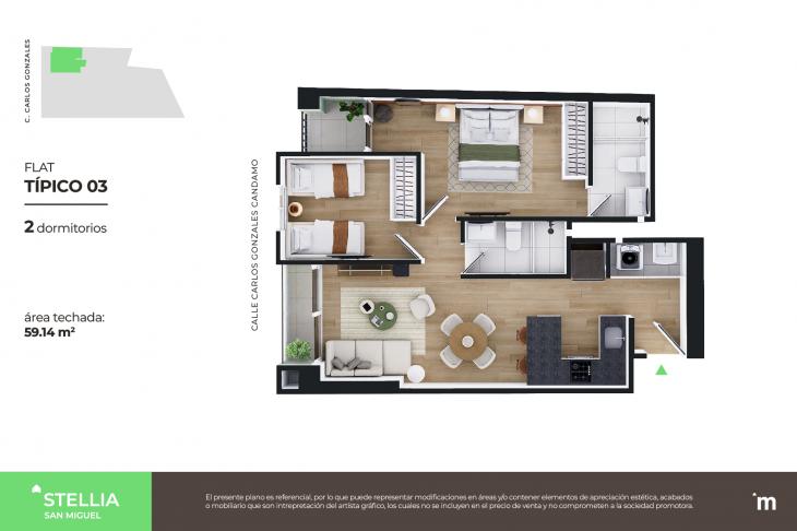 Plano del modelo Flat Típico 03 del proyecto Stellia en San Miguel