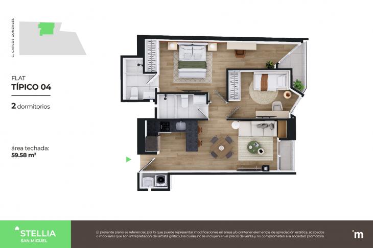 Plano del modelo Flat Típico 04 del proyecto Stellia en San Miguel