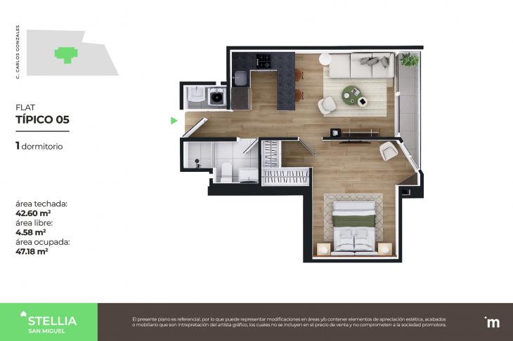 Plano del modelo Flat Típico 05 del proyecto Stellia en San Miguel