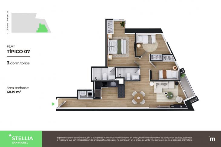 Plano del modelo Flat Típico 07 del proyecto Stellia en San Miguel