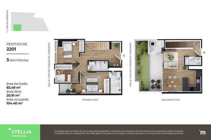 Plano del modelo Penthouse 2201 del proyecto Stellia en San Miguel