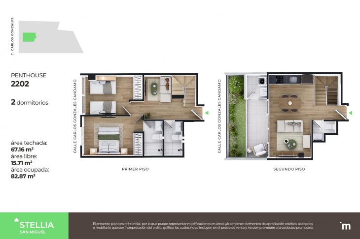 Plano del modelo Penthouse 2202 del proyecto Stellia en San Miguel
