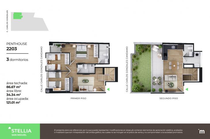 Plano del modelo Penthouse 2203 del proyecto Stellia en San Miguel